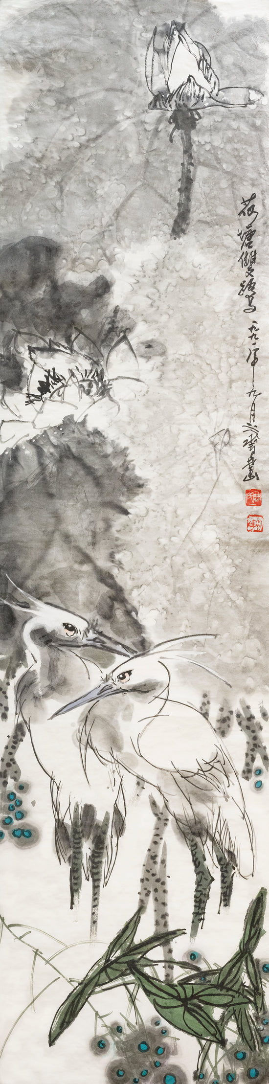 荷塘双鹭 Two Herons On Lotus Pond-曽水华 (Zeng, Shuihua)