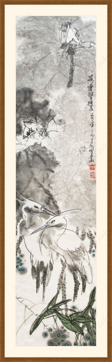 荷塘双鹭 Two Herons On Lotus Pond-曽水华 (Zeng, Shuihua) / Original Chi