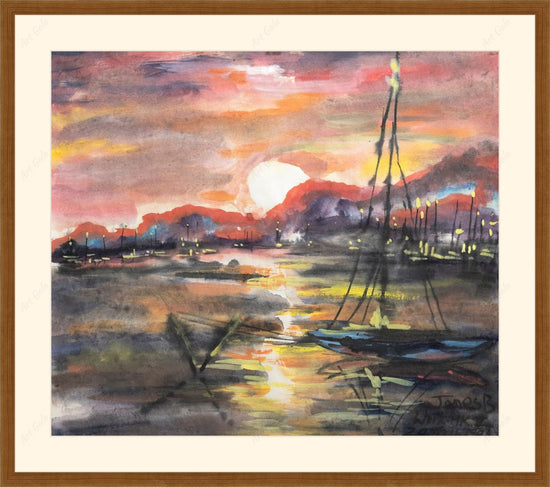 抽象-日落、渔船 / Original Chinese Painting