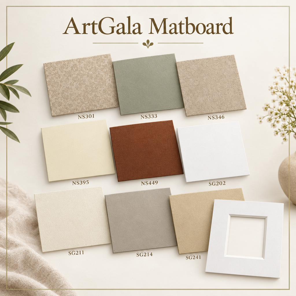 ArtGala Matboard in 9 colours: NS301, NS333, NS346, NS395, NS449, SG202, SG211, SG214, SG241