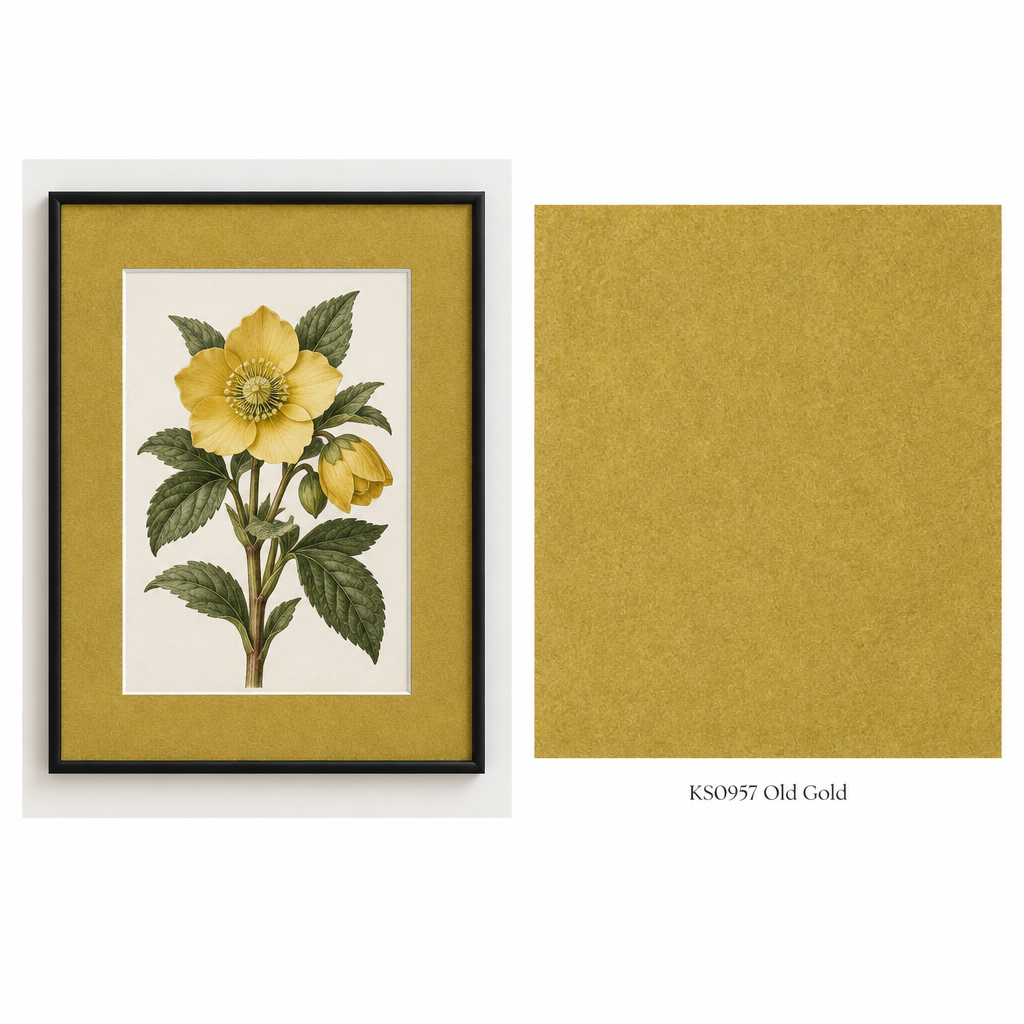 KS0957 Old Gold matboard: framed artwork and colour swatch