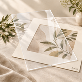 ArtGala illustration of a clear acrylic sheet over botanical artwork and ivory matboard