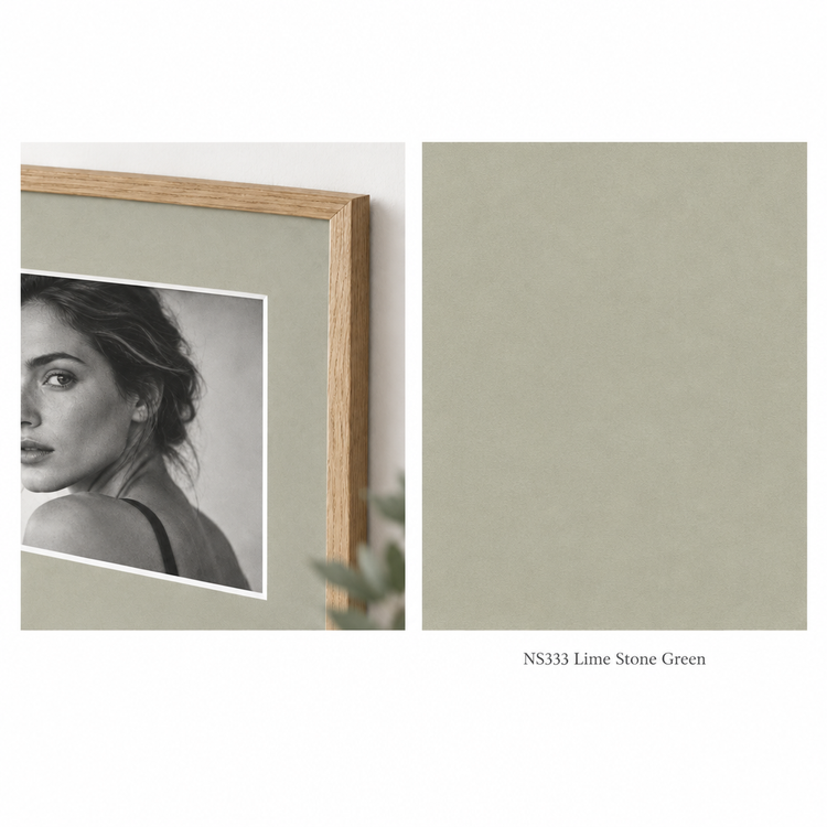NS333 Lime Stone Green matboard: framed artwork and colour swatch