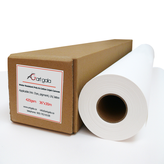 ArtGala Canvas Roll 36"x99'(30m) 420g White Matte - Premium Water Resistant Cotton-Poly Inkjet Canvas