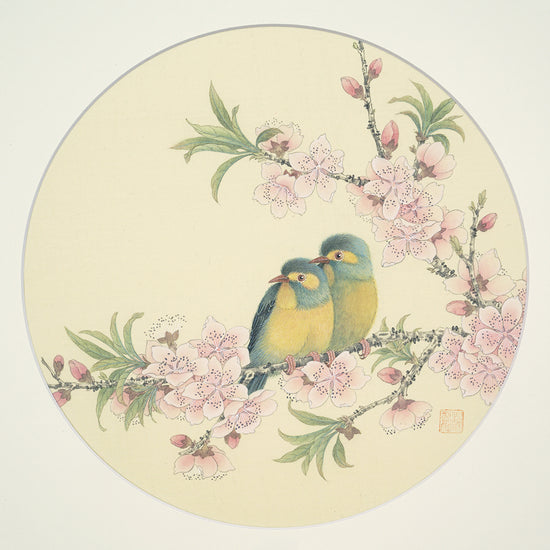 工笔绢本小品-4 (Peach Blossom with Birds桃花小鸟)