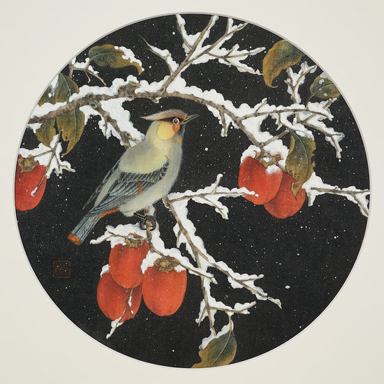 工笔绢本小品-6 (Persimmon with Bird 柿柿太平 )