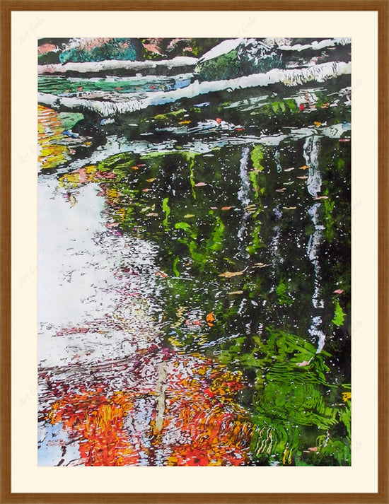 Birches Across the Pond Autumn Reflection / Mixed Water Color On